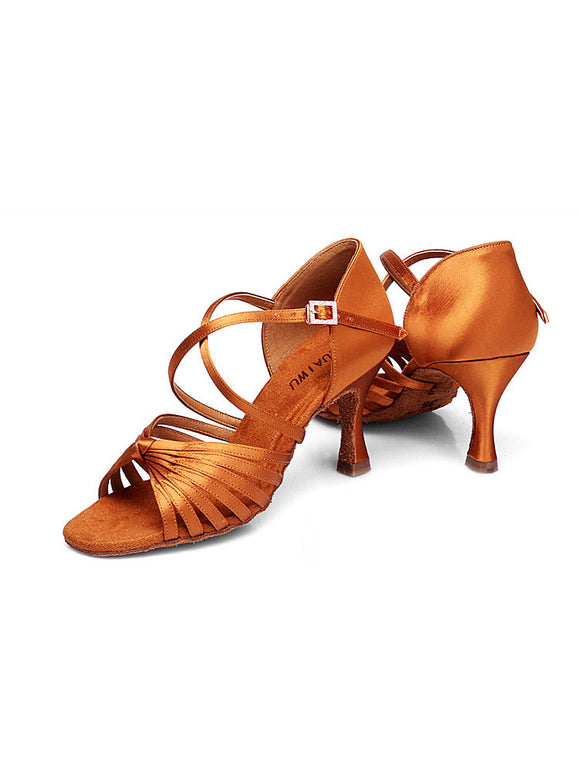 Summer Latin Dance Shoes High Heel Satin Soft Sole Dance Shoes - Dorabear