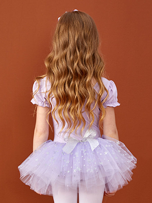 Summer V-Neck Short Sleeve Ballerina Star Sequin Dress Tutu Skirt - Dorabear