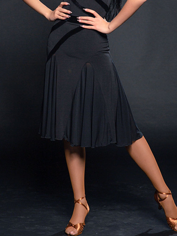 Swing Dress Latin Dance Mesh Panel Black Skirt Practice Bottoms - Dorabear