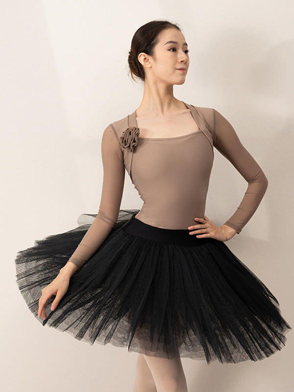 Three-dimensional Flower Fake Two-piece Ballet Pullover Practice Top - Dorabear
