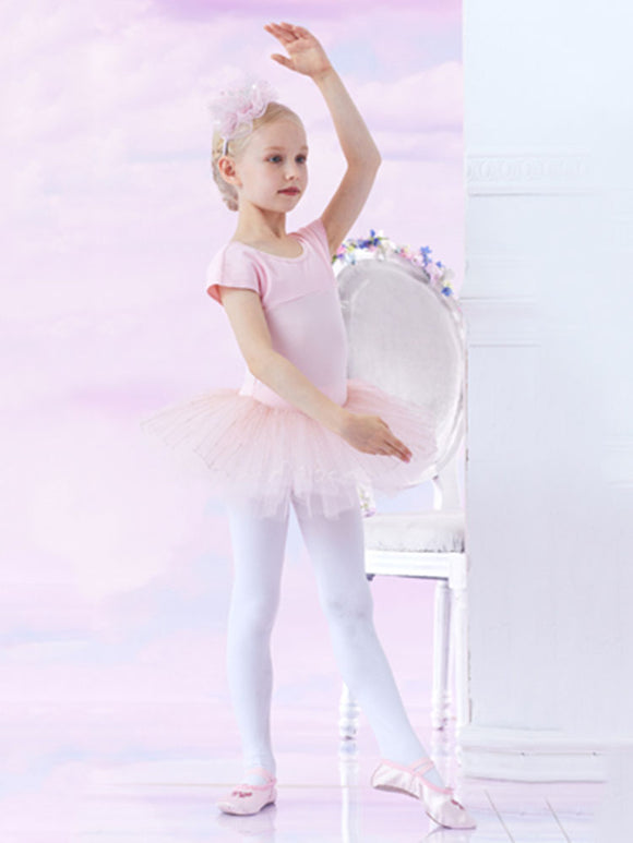 V-neck Backless Short-sleeved Ballet One-piece Gauze Dress Dance Practice Clothes - Dorabear