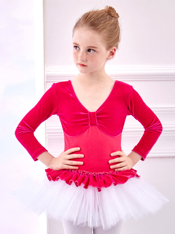 Velvet Stitching One-piece Dance Dress Ballet Long-sleeved Practice Clothes - Dorabear