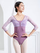 Ballet Mid-Sleeve Leotard Embroidered Mesh V-Neck Stitching Exercise Clothing - Dorabear