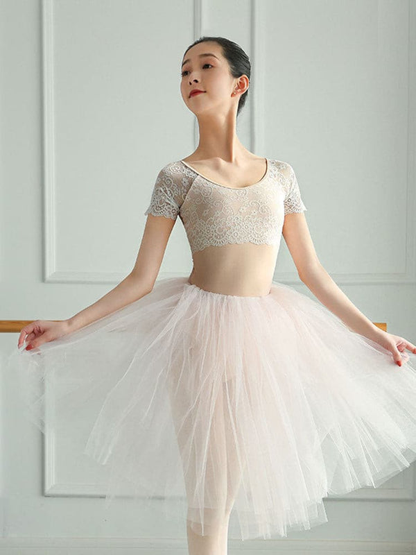 Ballet Practice Clothes Round Neck Lace Short-sleeved Dance Leotard - Dorabear