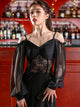 Latin Dance Suspender Dress Mesh Long-sleeved Training Clothes - Dorabear