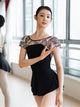 Ballet Black Practice Suit Lace Stitching Lotus Leaf Sleeves Leotard - Dorabear - The Dancewear Store Online 