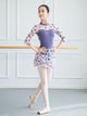 Ballet Blue White Porcelain Color Contrast Printed Mid-sleeve Leotard - Dorabear