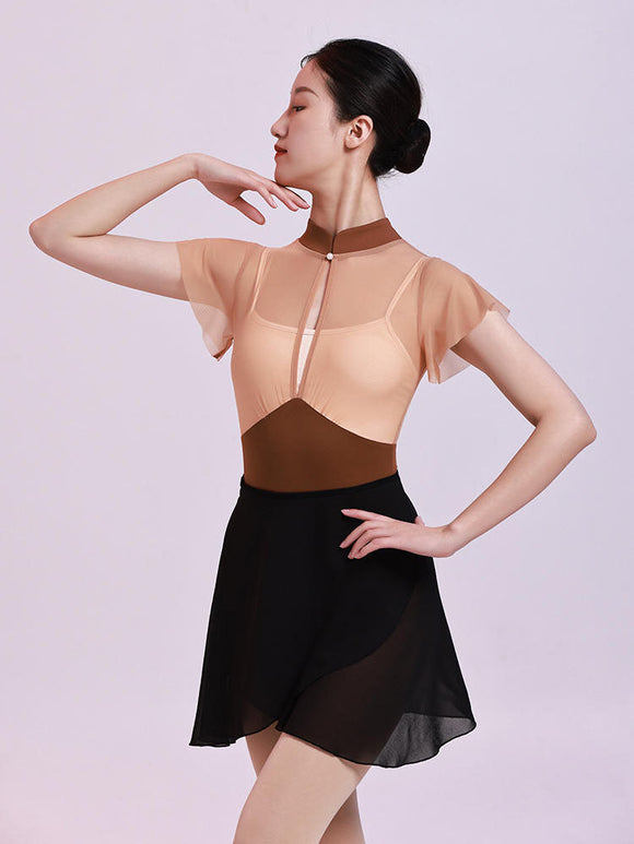 Ballet Cheongsam Collar Mesh Patchwork Two-piece Leotard - Dorabear