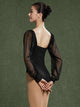Ballet Dance Mesh Long Sleeved Leotard Square Neck Training Clothes - Dorabear - The Dancewear Store Online 