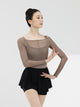 Ballet Dance Off Shoulder Mesh Blouse Long Sleeved Short Top - Dorabear