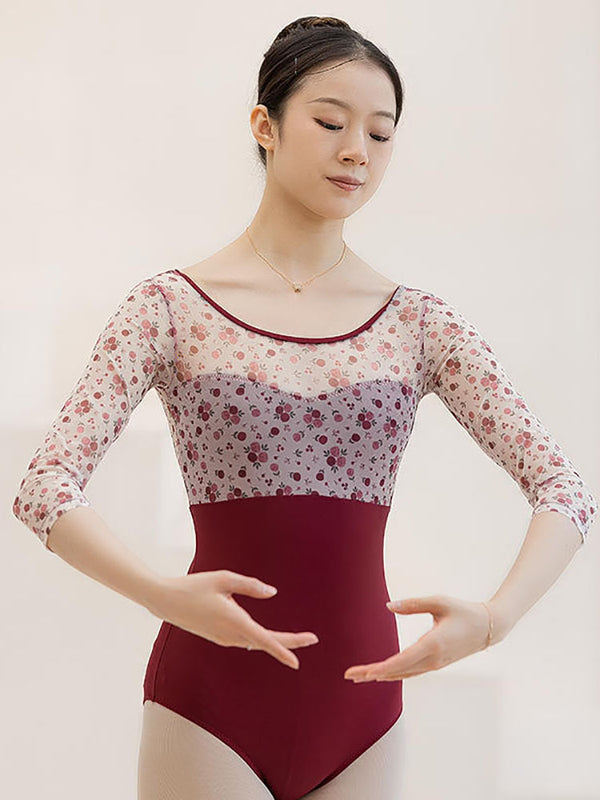 Fragmented Mesh Mid Sleeve Ballet Dance Leotard Training Clothes - Dorabear