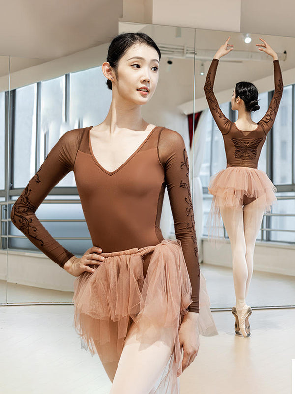 Ballet Embroidered Mesh Patchwork Leotard Dance Practice Suit - Dorabear - The Dancewear Store Online 