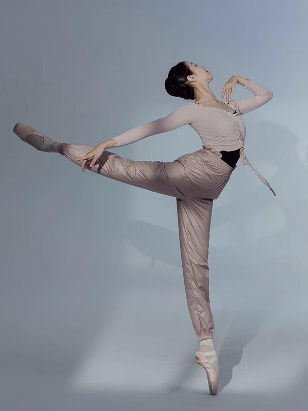 Ballet Figure Training Clothes Long Sleeved Dance Sweater Off Shoulder Drawstring Top - Dorabear - The Dancewear Store Online 