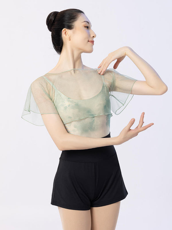 Ballet Flare Sleeves Yarn Blouse Short Sleeve Practice Top - Dorabear