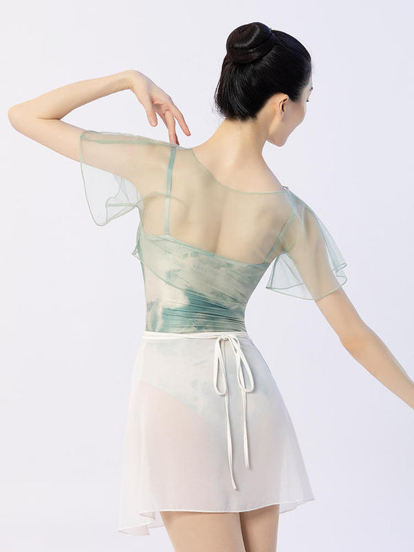 Ballet Flare Sleeves Yarn Blouse Short Sleeve Practice Top - Dorabear