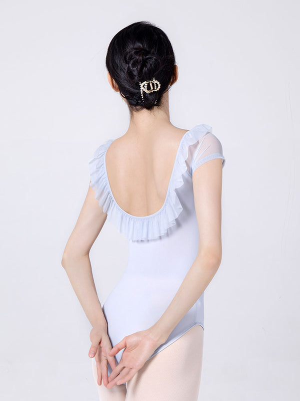 Ballet Lotus Leaf Collar Crepe Splicing Leotard High-crotch Practice Clothing - Dorabear