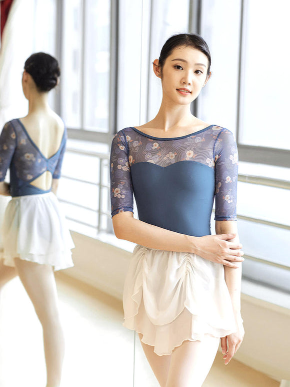 Ballet Mesh Patchwork Medium Sleeved Leotard Dance Practice Clothes - Dorabear - The Dancewear Store Online 