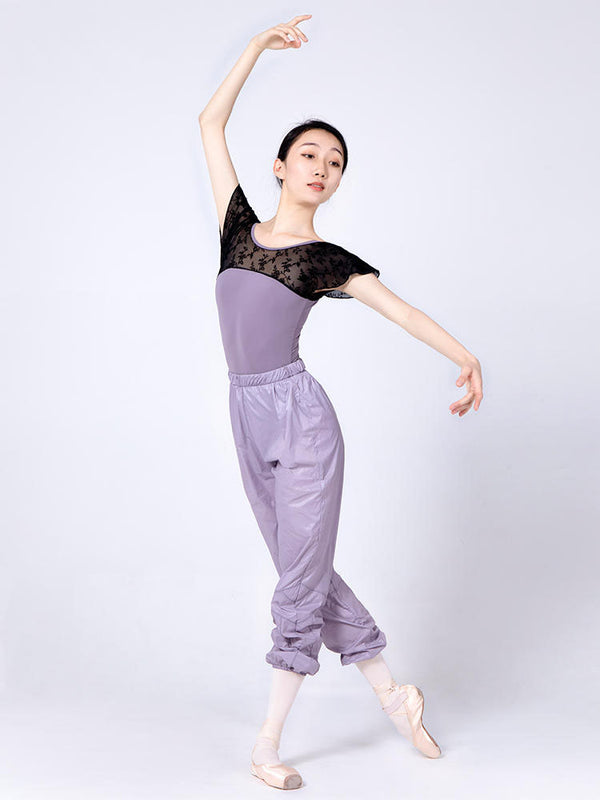 Ballet Mesh Round Neck Splicing Leotard High-Crotch Practice Clothes - Dorabear