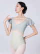 Ballet Mesh Training Suit V-neck Pleated Splicing Leotard - Dorabear