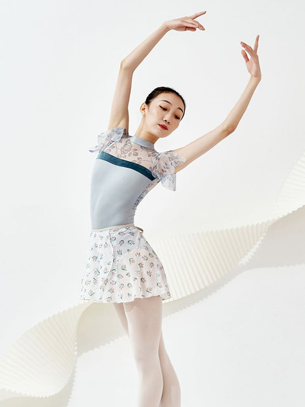 Ballet Small Flying Sleeve Leotard Print Dance Practice Clothes - Dorabear