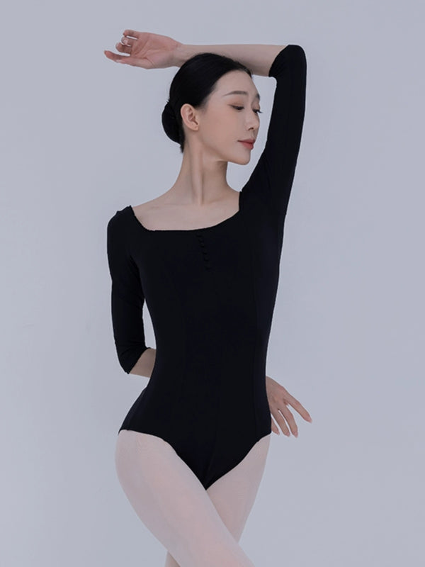 Ballet Square Collar Medium Sleeve Training Suit High Crotch Leotard - Dorabear