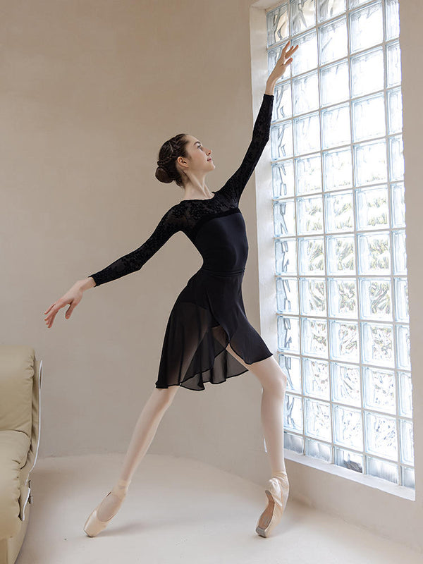 Ballet Velvet Round Neck Leotard Long Sleeved Dance Training Clothes - Dorabear - The Dancewear Store Online 
