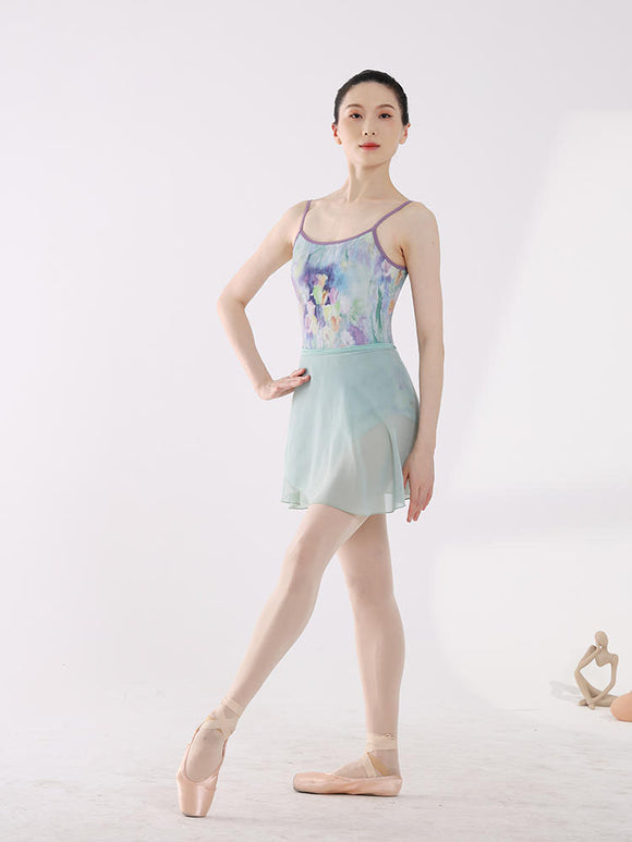 Contrast Color Suspender Printed Leotard Ballet Training Clothing - Dorabear