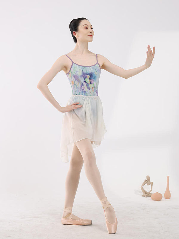 Contrast Color Suspender Printed Leotard Ballet Training Clothing - Dorabear