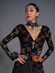 Deep V-neck Lace Long Sleeve Leotard Latin Dance Training Clothes - Dorabear