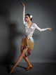 Deep V-neck Lace Long Sleeve Leotard Latin Dance Training Clothes - Dorabear
