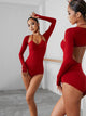 Deep V-neck Suspender Hollow Back Latin Dance Leotard Practice Clothes - Dorabear