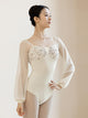 Flower Spliced Square Neck Lantern Sleeves Ballet Training Leotard - Dorabear