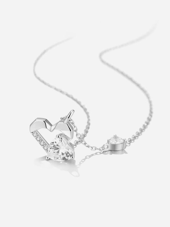 Heartbeat Geometry Necklace Pure Silver Light Luxury Collar Chain - Dorabear - The Dancewear Store Online 