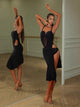 High Slit Suspender Sress Hollowed Out Waist Latin Dance Dress - Dorabear - The Dancewear Store Online 