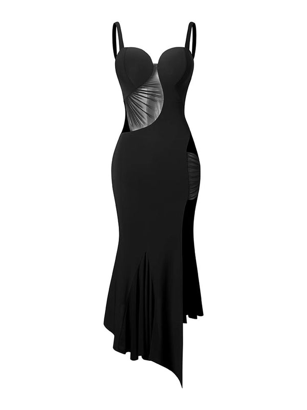 High Slit Suspender Sress Hollowed Out Waist Latin Dance Dress - Dorabear - The Dancewear Store Online 