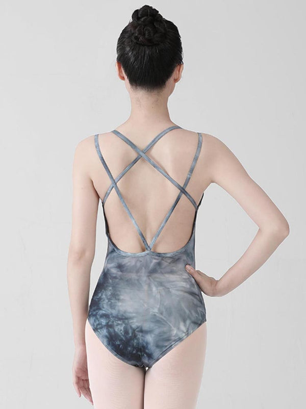 Ink Halo Dyed Strap Open Back High Crotch Ballet Leotard Training Suit - Dorabear