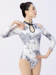 Ink Print Off Shoulder Long Sleeve Ballet Dance Leotard - Dorabear