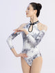 Ink Print Off Shoulder Long Sleeve Ballet Dance Leotard - Dorabear