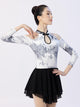 Ink Print Off Shoulder Long Sleeve Ballet Dance Leotard - Dorabear