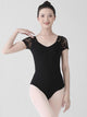 Lace Short Sleeved Open Back High Crotch Leotard Ballet Practice Suit - Dorabear