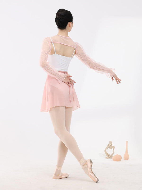 Long Sleeved Mesh Polka Dot Lace Up Camisole Ballet Shawl - Dorabear