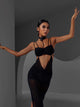 Mesh Suspender Dress Latin Dance Black Practice Clothes - Dorabear