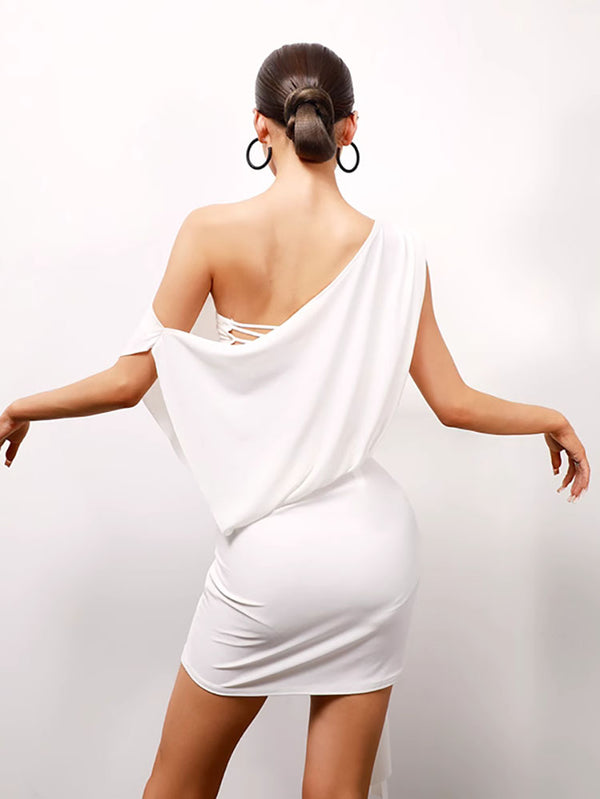Oblique Shoulder Bandage Hip Wrap Dress Loose Latin Dance Dress - Dorabear