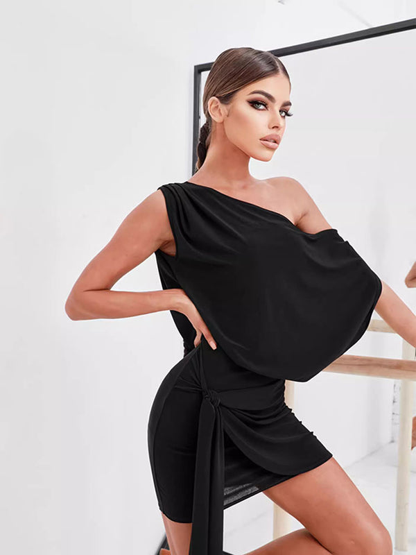 Oblique Shoulder Bandage Hip Wrap Dress Loose Latin Dance Dress - Dorabear