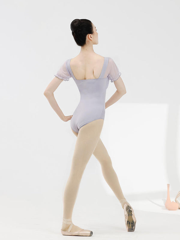 Pleated Mesh Bubble Sleeved Ballet Dance Leotard - Dorabear