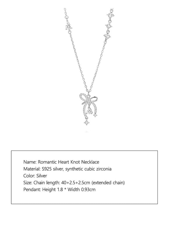 Romantic Heart Knot Necklace Light Luxury Small Popular Silver Jewelry Birthday Gift - Dorabear - The Dancewear Store Online 