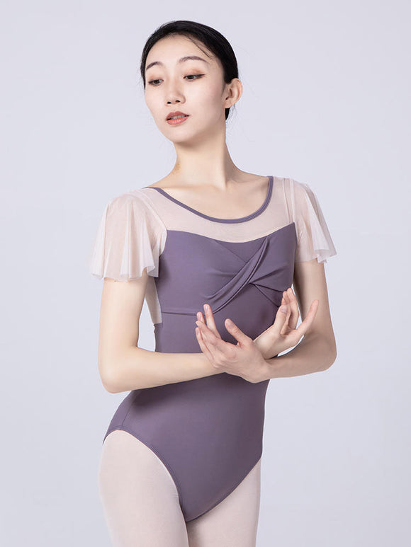 Round Neck Mesh Splicing Ballet Leotard High Crotch Practice Clothes - Dorabear