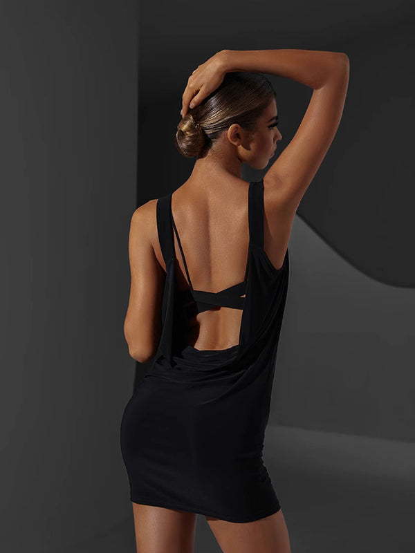 Sling Dress Swing Collar Open Back Latin Dance Practice Clothes - Dorabear