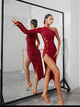 Sloping Shoulder Design Dress Hollow Slit Latin Dance Practice Clothes - Dorabear