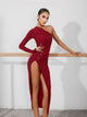 Sloping Shoulder Design Dress Hollow Slit Latin Dance Practice Clothes - Dorabear